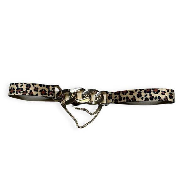 ASOS Women's Multicolor Gold-Tone Chain Animal Print Leather Adjustable Belt OS - Picture 1 of 4